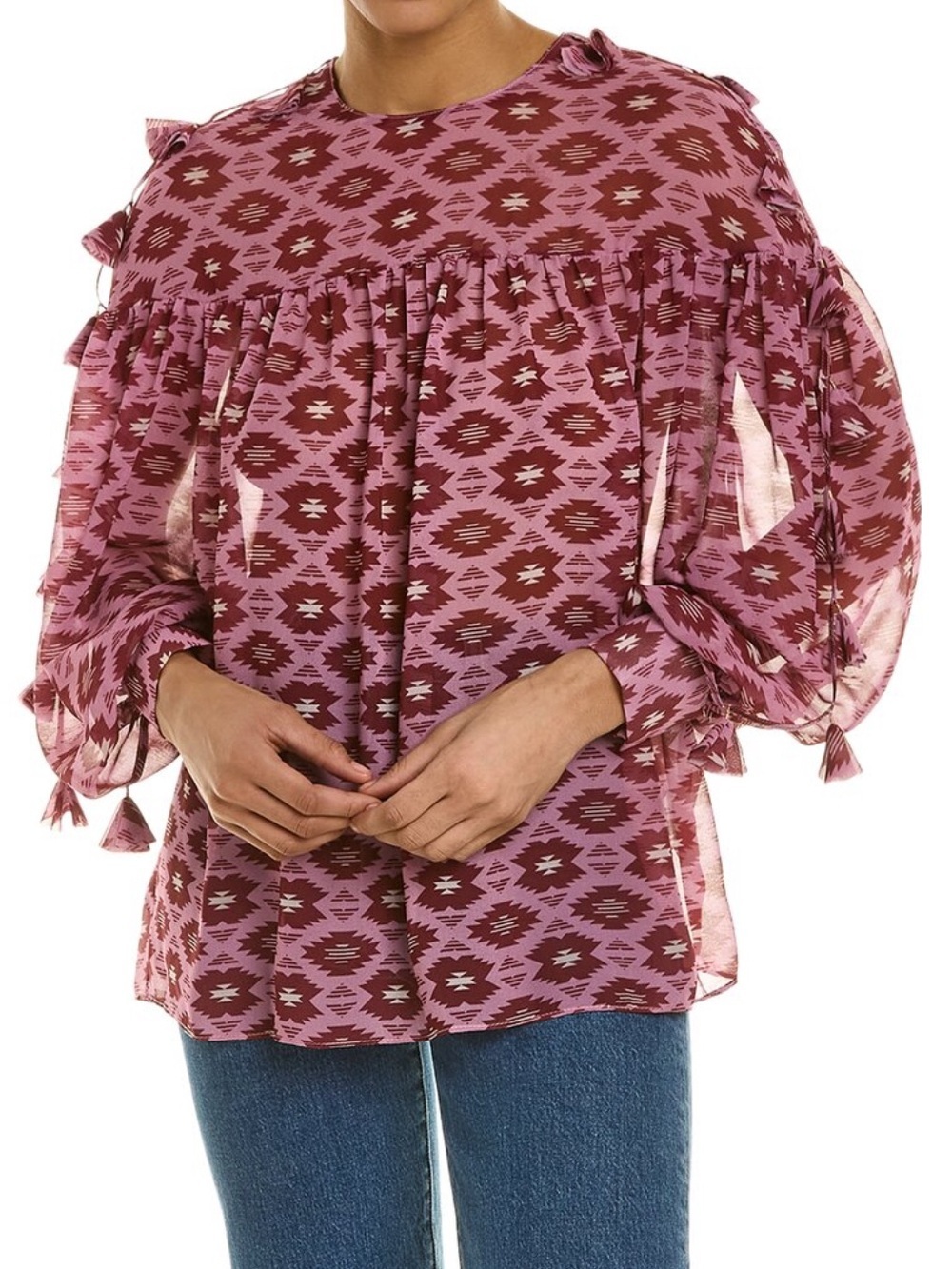 Sachin & Babi Women's Pink Aztec Motif Long Sleeve Blouse Top